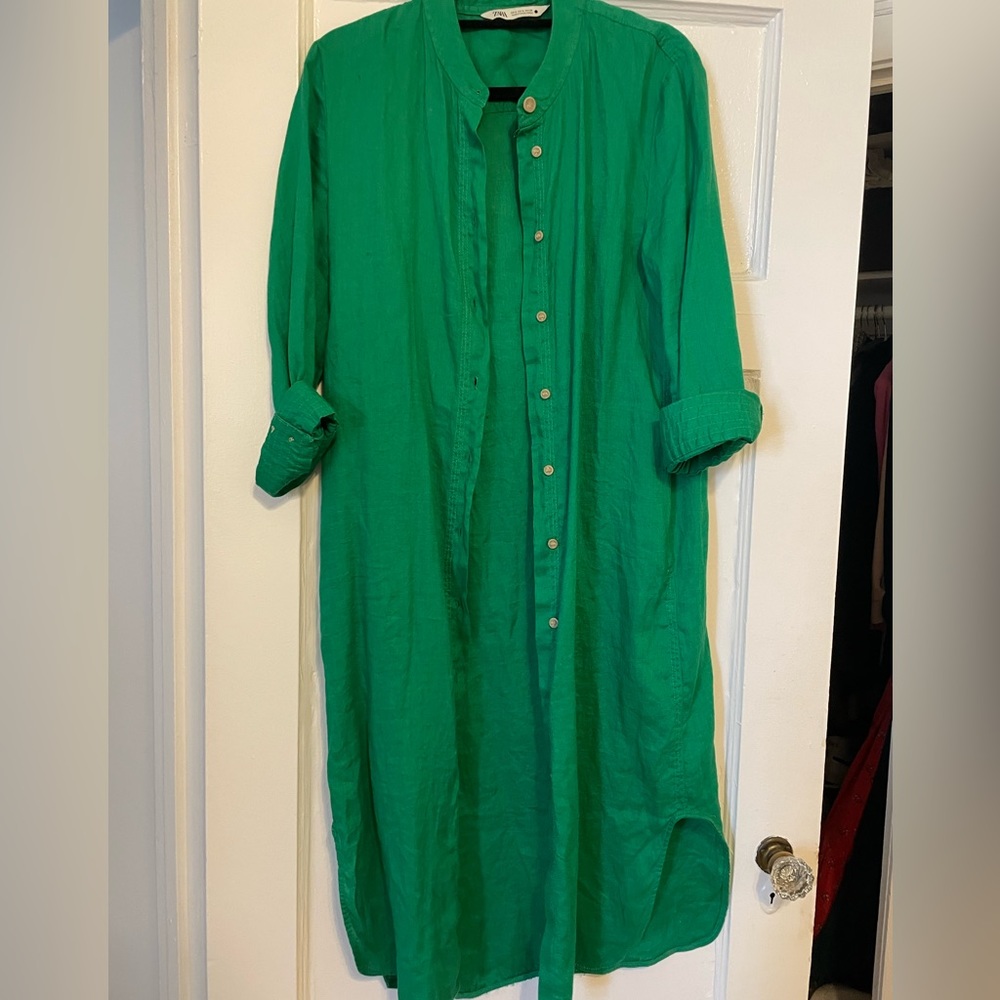 Green linen zara dress